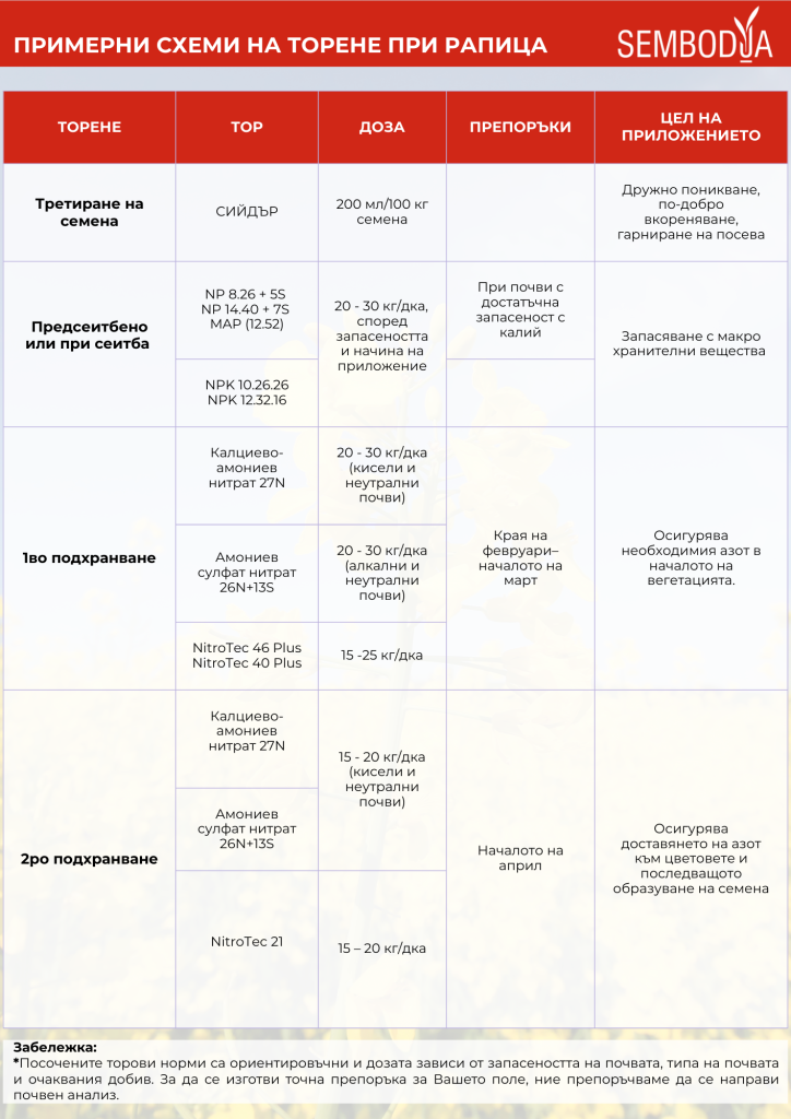 Примерни схеми на торене при рапица
